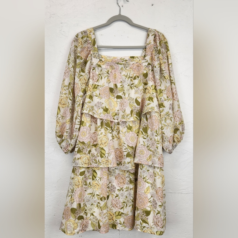 Who What Wear Yellow Floral Bishop Dress Large NWT